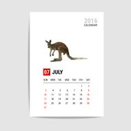 July 2016 calendar Kangaroo polygon vector