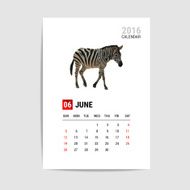 June 2016 calendar zebra polygon vector