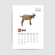 May 2016 calendar goat polygon vector