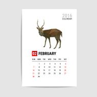 February 2016 calendar deer polygon vector