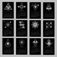 European calendar grid for 2016 year with abstract geometric patterns N3