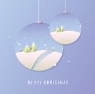 Trendy geometric minimalistic Merry Christmas card design with hanging ornaments