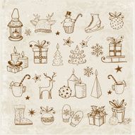 Set of hand-drawn vintage sketchy christmas elements