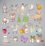 Set of hand-drawn sketchy christmas elements
