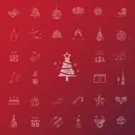Christmas and celebration Icon set on red blur background Vector