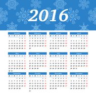 Calendar 2016 template design with header picture starts monday N89