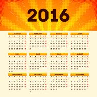 Calendar 2016 template design with header picture starts monday N98