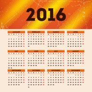 Calendar 2016 template design with header picture starts monday N99