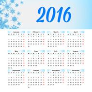 Calendar 2016 template design with header picture starts monday N105