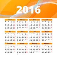 Calendar 2016 template design with header picture starts monday N108