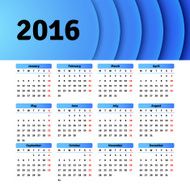 Calendar 2016 template design with header picture starts monday N111