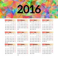 Calendar 2016 template design with header picture starts monday N112