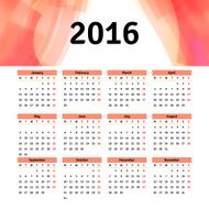 Calendar 2016 template design with header picture starts monday N114