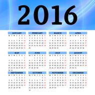 Calendar 2016 template design with header picture starts monday N115