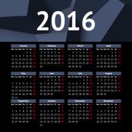 Calendar 2016 template design with header picture starts monday N118