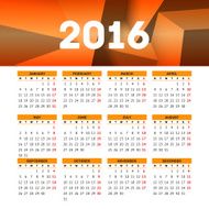 Calendar 2016 template design with header picture starts monday N119