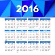 Calendar 2016 template design with header picture starts monday N122