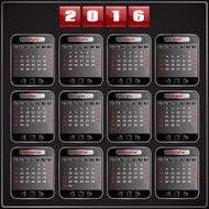 Calendar 2016 vector Sunday first 12 months techno gadget digital