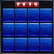 Calendar 2016 vector Sunday first 12 months blue on black