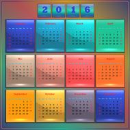 Calendar 2016 vector Sunday first 12 months rainbow on dark