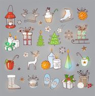 Set of hand-drawn sketchy christmas elements N4