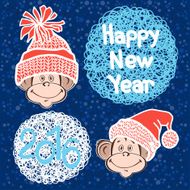 2016 new year card with cute monkeys N2
