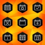 Calenadar Hexagonal icons set on abstract orange background