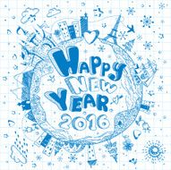 Happy New Year 2016 doodle background