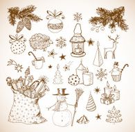 Set of hand-drawn sketchy christmas elements N9