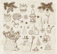 Set of hand-drawn sketchy christmas elements N11