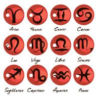 Zodiac signs on red circle Stylized brush