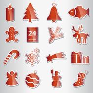 various christmas red shiny stickers collection eps10