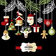 Christmas illustration Vector set of icons on black background