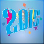 2015 Text with colorful firework on blue background