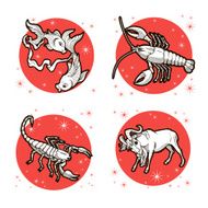 Zodiac signs Cancer Capricorn Scorpio Pisces Vector illustration