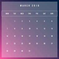 Calendar March 2016 vector design template - Minimalism Style N3