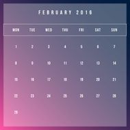 Calendar February 2016 vector design template - Minimalism Style N2