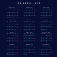 Calendar 2016 year vector design template - Minimalism Style N3