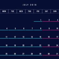 Calendar July 2016 vector design template - Minimalism Style N3