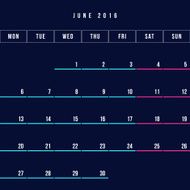 Calendar June 2016 vector design template - Minimalism Style N2