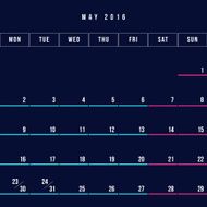 Calendar May 2016 vector design template - Minimalism Style N3
