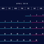 Calendar April 2016 vector design template - Minimalism Style N3