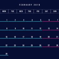 Calendar February 2016 vector design template - Minimalism Style N3