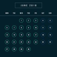 Calendar June 2016 vector design template - Minimalism Style N4