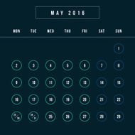 Calendar May 2016 vector design template - Minimalism Style N5