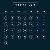 Calendar February 2016 vector design template - Minimalism Style N5