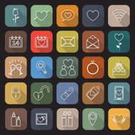 Valentine&#039;s day line flat icons with long shadow