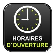 Black Button showing opening times in french