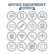 Office equipment linear icons set Thin outline signs Vector