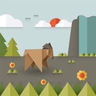 origami goat in nature paper infographic design